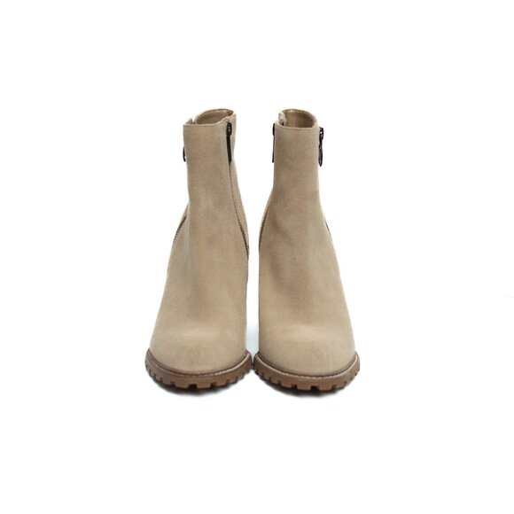 MICHAEL MICHAEL KORS Womens 7 M Beige Evelyn Round Toe Wedge Leather Booties - Picture 7 of 15